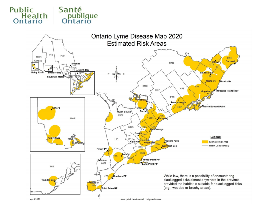 Ontario Public Health Lyme Risk Map 2020